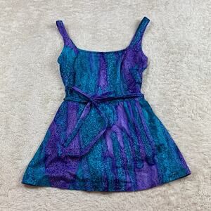 Vintage Union made in USA one piece belted skirt swimsuit, 12